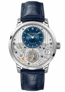 Glashütte Original Senator Chronometer Tourbillon Platinum / Blue / Alligator / Folding 1-58-05-01-03-50