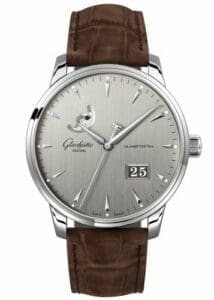 Glashütte Original Senator Excellence Panorama Date Moonphase Stainless Steel / Grey / Alligator / Folding 1-36-04-03-02-51