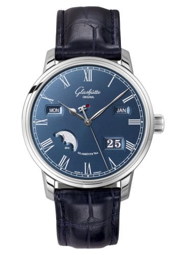 Glashütte Original Senator Perpetual Calendar Stainless Steel / Blue / Alligator / Folding 100-02-07-12-50