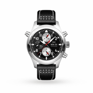 IWC Pilot's Watch Double Chronograph Stainless Steel / Black-Silver / Calf / Watches of Switzerland IW3718-13