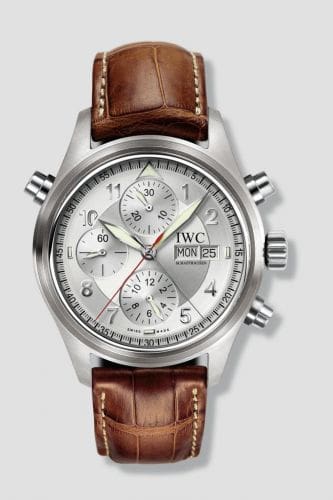 IWC Pilot's Watch Spitfire Double Chronograph Stainless Steel / Silver / German / Strap IW3713-41