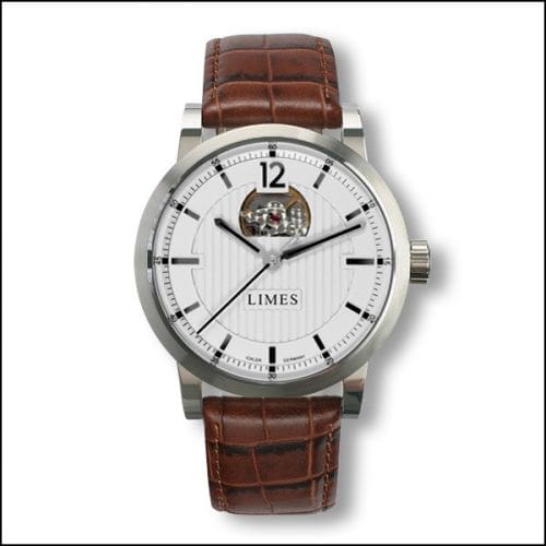 Limes Chyros Balancier Visible - Silvered / brown leather strap U6017-LA2.2