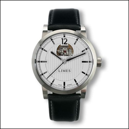 Limes Chyros Balancier Visible - silvered / black leather strap U6017-LA2.1