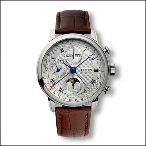 Limes Pharo Chrono - Silvered / roman / brown leather strap U6282C-LC1.2