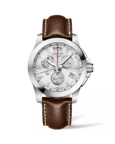 Longines Conquest Chronograph Quartz 41 Stainless Steel / Silver / Strap L3.700.4.76.5