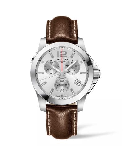 Longines Conquest Chronograph Quartz 41 Stainless Steel / Silver / Strap L3.702.4.76.5