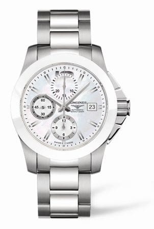 Longines Conquest Chronograph White Ceramic Bracelet L3.661.4.86.6