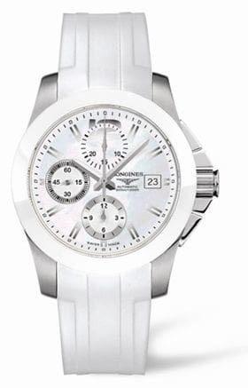 Longines Conquest Chronograph White Ceramic Rubber L3.661.4.86.2
