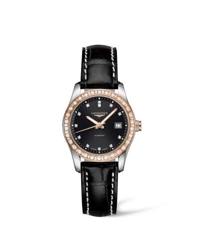 Longines Conquest Classic Automatic 29.5 Stainless Steel / Red Gold / Diamond / Black / Strap L2.285.5.57.3