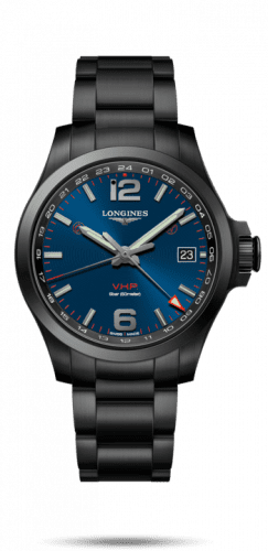 Longines Conquest V.H.P. GMT 41 PVD / Blue / Bracelet L3.718.2.96.6