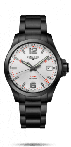 Longines Conquest V.H.P. GMT 41 PVD / Silver / Bracelet L3.718.2.76.6