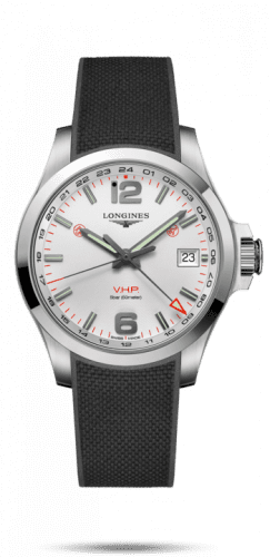 Longines Conquest V.H.P. GMT 41 Stainless Steel / Silver / Rubber L3.718.4.76.9
