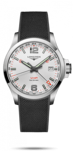 Longines Conquest V.H.P. GMT 43 Stainless Steel / Silver / Rubber L3.728.4.76.9