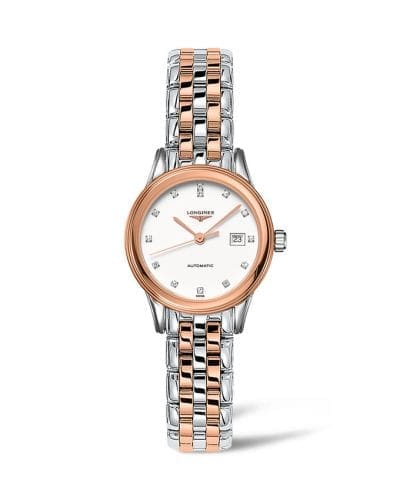 Longines Flagship 30 Stainless Steel - Pink Gold / White - Diamond / Bracelet L4.374.3.99.7