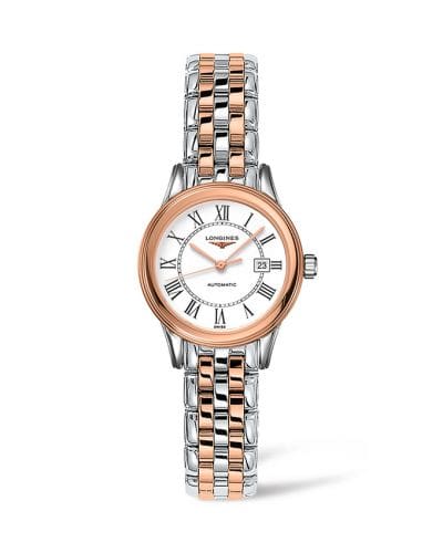 Longines Flagship 30 Stainless Steel - Pink Gold / White - Roman / Bracelet L4.374.3.91.7