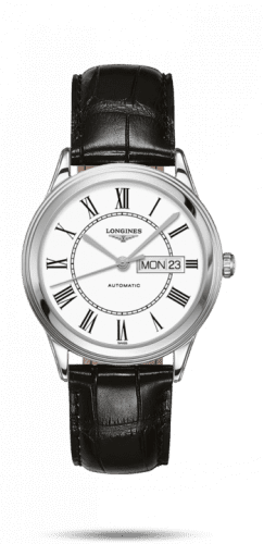 Longines Flagship 38.5 Day Date Stainless Steel / White Roman / Strap L4.899.4.21.2