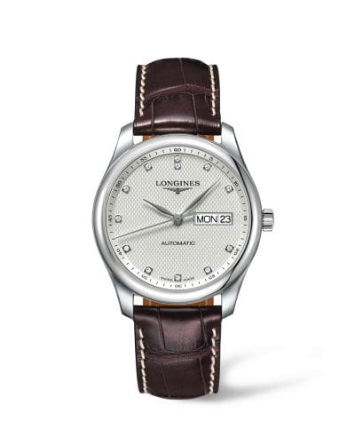 Longines Master Collection 38.5 Day Date Stainless Steel / Silver-Diamond / Alligator L2.755.4.77.3