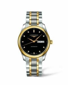 Longines Master Collection 38.5 Day Date Stainless Steel / Yellow Gold / Black-Diamond / Bracelet L2.755.5.57.7