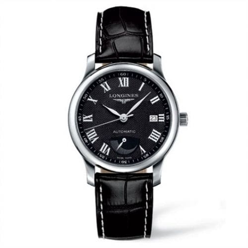 Longines Master Collection 38.5mm Power Reserve Stainless Steel / Black-Arabic / Alligator L2.708.4.51.7