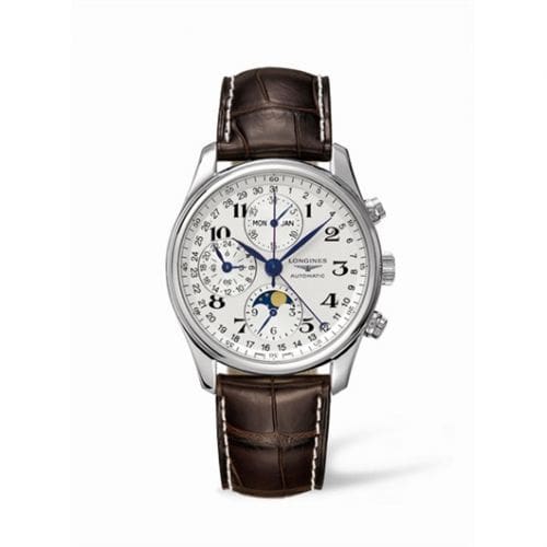 Longines Master Collection 40 Chronograph Calendar Stainless Steel / Silver / Alligator L2.673.4.78.3