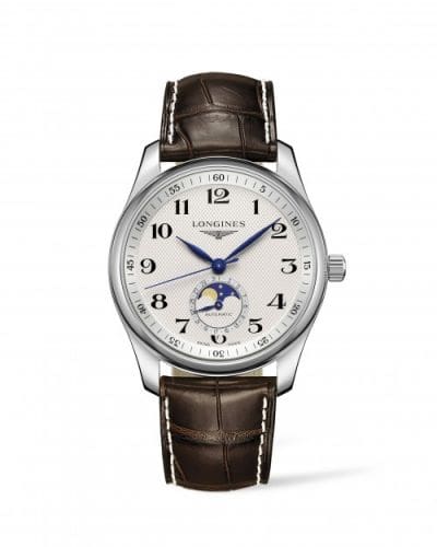 Longines Master Collection 40 Moonphase Stainless Steel / Silver-Arabic / Alligator L2.909.4.78.3