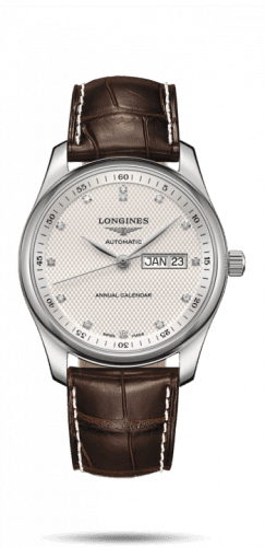 Longines Master Collection 40mm Annual Calendar Stainless Steel / Silver-Diamond / Alligator L2.910.4.77.3