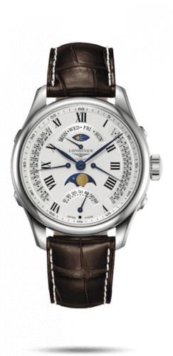 Longines Master Collection 41 Retrograde Moonphase Stainless Steel / Silver-Roman / Alligator L2.738.4.71.3