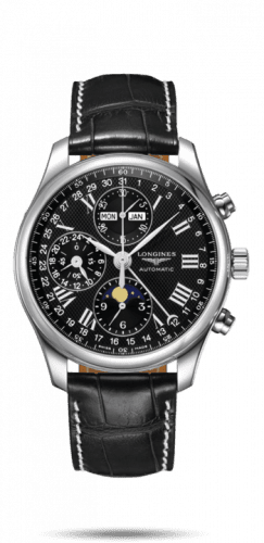 Longines Master Collection 42 Chronograph Calendar Stainless Steel / Black-Roman / Alligator XL L2.773.4.51.8