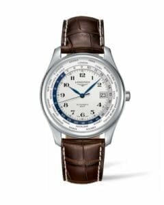 Longines Master Collection 42 World Time Stainless Steel / Silver-Arabic / Alligator L2.802.4.70.3