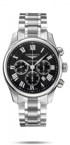 Longines Master Collection 44 Chronograph Stainless Steel / Black-Roman / Bracelet L2.859.4.51.6
