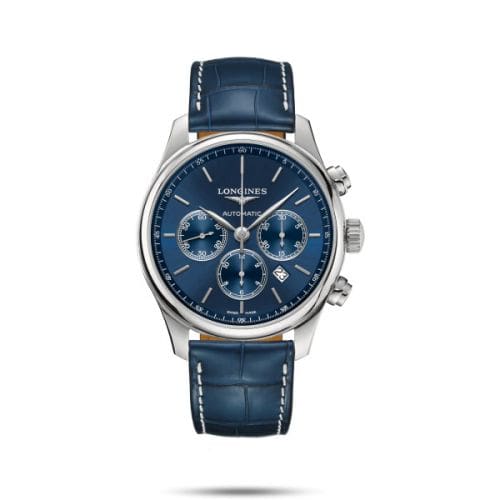 Longines Master Collection 44 Chronograph Stainless Steel / Blue / Alligator L2.859.4.92.0