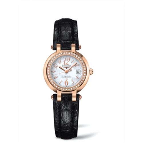 Longines PrimaLuna Automatic 26.5 Pink Gold Diamond Leather Funky MOP L8.111.9.83.2