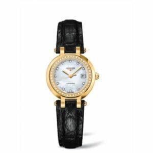 Longines PrimaLuna Automatic 26.5 Yellow Gold Diamond Leather MOP L8.111.7.87.2