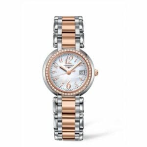Longines PrimaLuna Quartz 30 Stainless Steel / Pink Gold / Diamond / MOP - Arabic / Bracelet L8.112.5.88.6