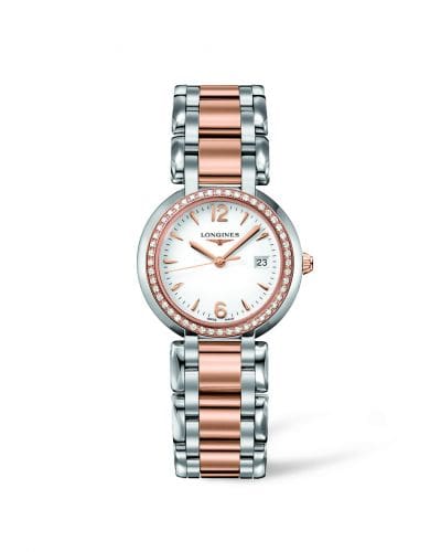 Longines PrimaLuna Quartz 30 Stainless Steel / Pink Gold / Diamond / White / Bracelet L8.112.5.19.6