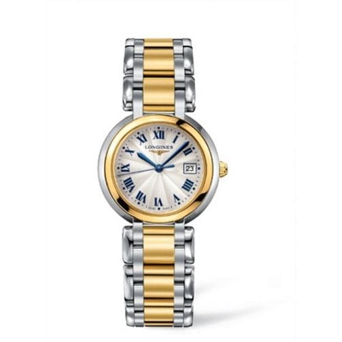 Longines PrimaLuna Quartz 30 Stainless Steel / Yellow Gold / Silver - Roman / Bracelet L8.112.5.91.6