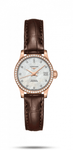 Longines Record 26mm Stainless Pink Gold / Diamond / MOP-Diamond / Alligator L2.320.9.87.2