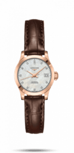 Longines Record 26mm Stainless Pink Gold / MOP-Diamond / Alligator L2.320.8.87.2