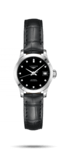 Longines Record 26mm Stainless Steel / Black-Diamond / Alligator L2.320.4.57.2
