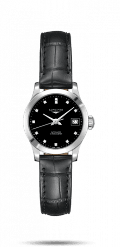 Longines Record 26mm Stainless Steel / Black-Diamond / Alligator L2.320.4.57.2