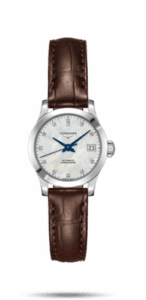 Longines Record 26mm Stainless Steel / MOP-Diamond / Alligator L2.320.4.87.2
