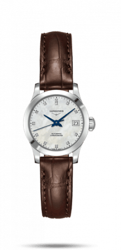 Longines Record 26mm Stainless Steel / MOP-Diamond / Alligator L2.320.4.87.2