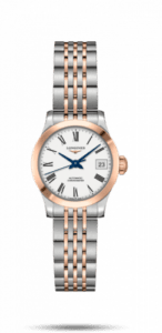 Longines Record 26mm Stainless Steel / Pink Gold / White-Roman / Bracelet L2.320.5.11.7
