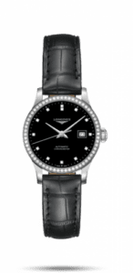 Longines Record 30mm Stainless Steel / Diamond / Black-Diamond / Alligator L2.321.0.57.2
