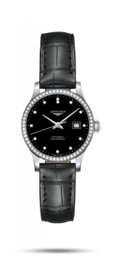 Longines Record 30mm Stainless Steel / Diamond / Black-Diamond / Alligator L2.321.0.57.2