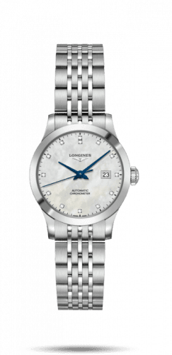Longines Record 30mm Stainless Steel / MOP-Diamond / Bracelet L2.321.4.87.6