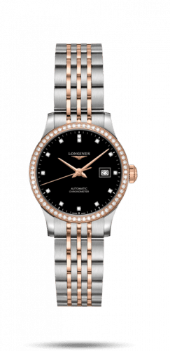 Longines Record 30mm Stainless Steel / Pink Gold / Diamond / Black-Diamond / Bracelet L2.321.5.59.7