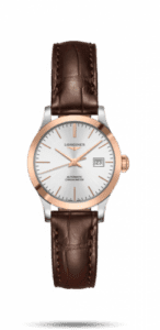 Longines Record 30mm Stainless Steel / Pink Gold / Silver / Alligator L2.321.5.72.2