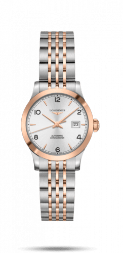 Longines Record 30mm Stainless Steel / Pink Gold / Silver-Arabic / Bracelet L2.321.5.76.7