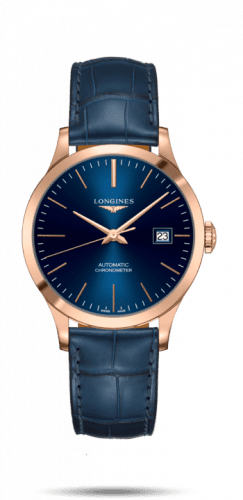 Longines Record 38.5mm Pink Gold / Blue / Alligator L2.820.8.92.2